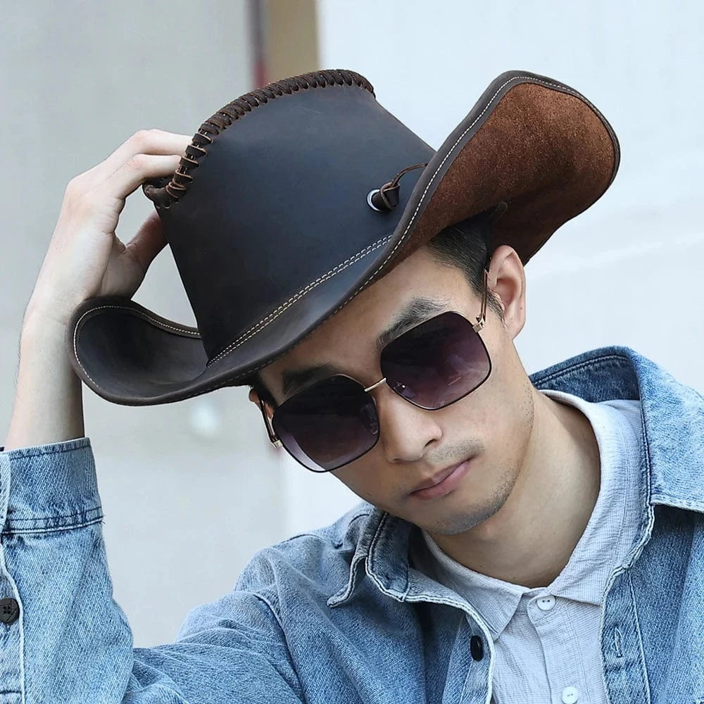 Chapeau de cow-boy en cuir véritable