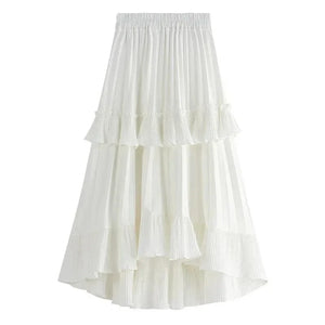 Asymmetrisk plisserad kjol med volanger Vit / One Size