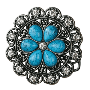 Bältespänne med blå blomma och westerndetaljer Silver