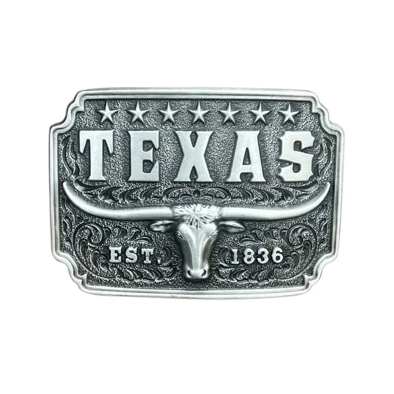Bältespänne Texas med tjurskalle och stjärnor Silver