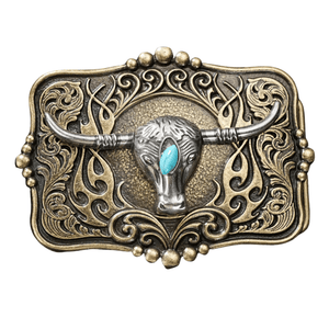 Bältespänne western med turkos sten och motiv i relief Silver longhorn