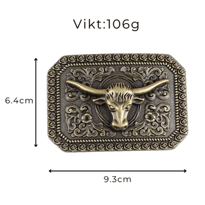Bältesspänne Longhorn med Rosor och Blomgravyr Antik Brons Antikbrons