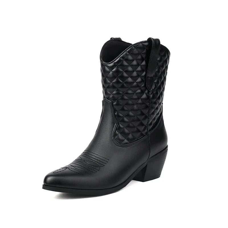 Låga Cowgirl Boots med Quiltat Skaft Svart / 35