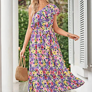 Blommig one shoulder-klänning