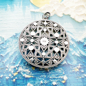 Blue Stone Round Ornament Pendant Brand New Jewelry Vintage 925 Sterling Silver Accessories Gift For Women