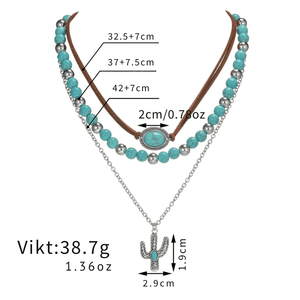 Bohemiskt halsbandsset med kaktus och turkos Silver