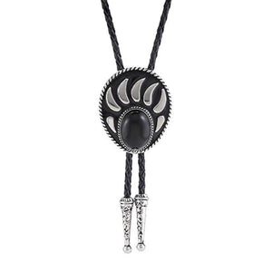 Bolo tie i silverfärgad björntassdesign med ädelstenslook Svart