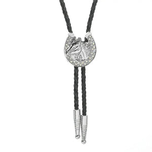 Bolo tie med hästhuvud och glittrande hästsko Vit