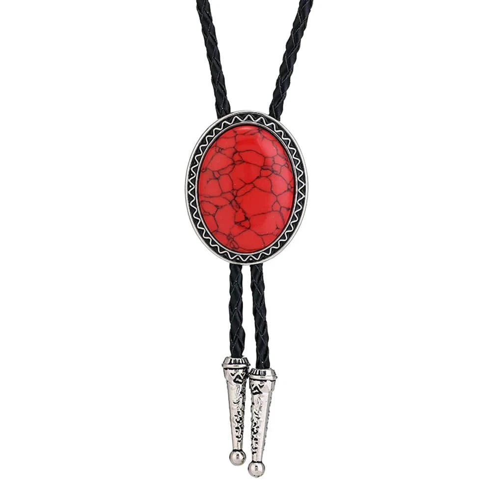 Bolo tie med oval ädelstensimitation Röd