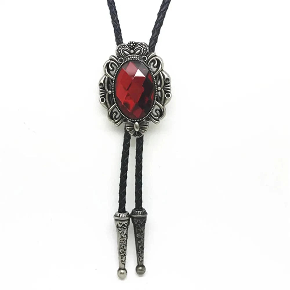 Bolo tie med oval glassten och vintagekrona Röd