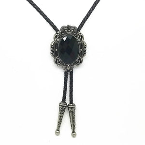 Bolo tie med oval glassten och vintagekrona Svart
