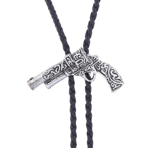 Bolo tie med retro pistol i metall
