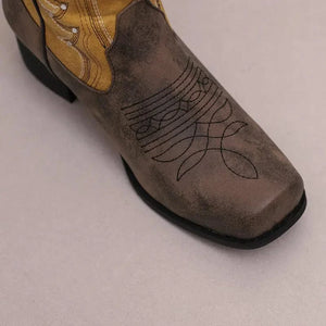 Tvåfärgade Höga Cowboyboots med Fyrkantig Tå för Dam