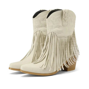 Korta Cowgirl Boots i Mocka med Fransar