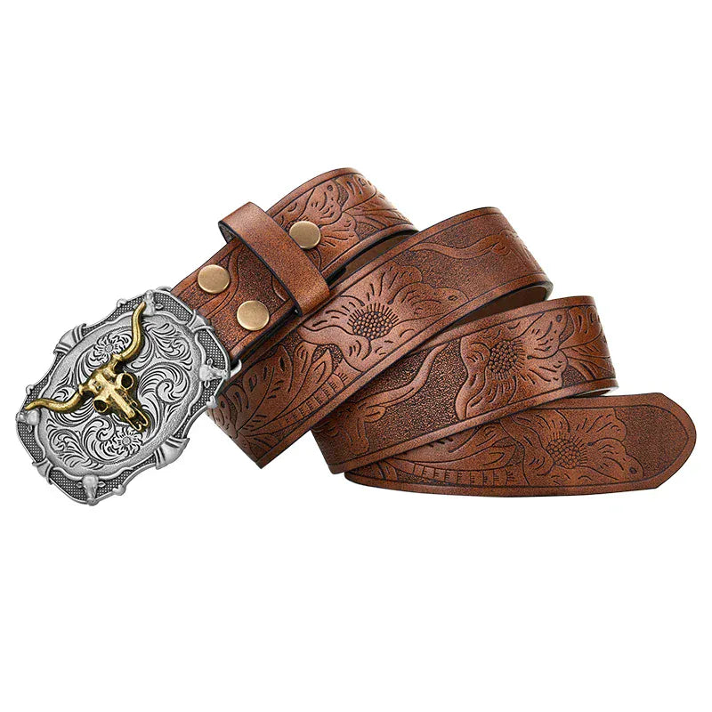 Cowboybälte för herr med tjurdödskalle Brun / 110cm