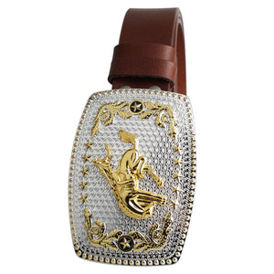 Cowboybälte i äkta läder Rödbrun rodeoryttare / 95cm