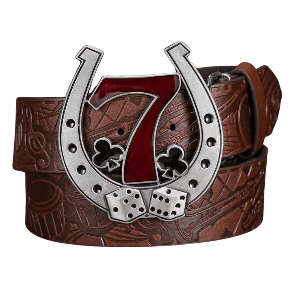 Cowboybälte med siffra 7 och hästskospänne Mörkbrun / 120cm