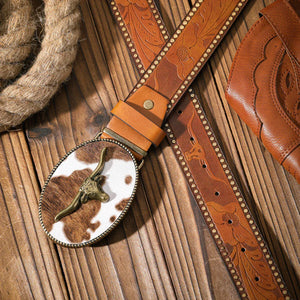 Cowboybälte med spänne i kohudsmönster