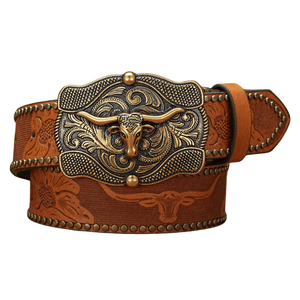 Cowboybälte skulpterat longhornspänne Brun / 120cm