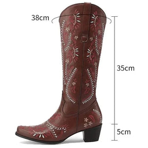 Cowboyboots med broderad design och blockklack
