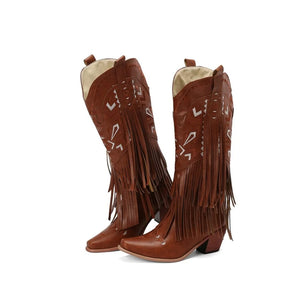 Cowboyboots med broderad design och eleganta fransar Brun / 35