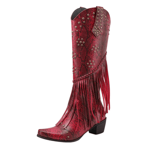 Cowboyboots med Fransar och Präglad Läderlook Röd / 35