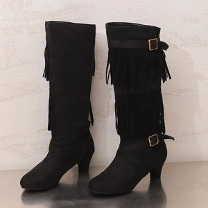 Cowboyboots med tofsar och spänndetaljer i mockalook