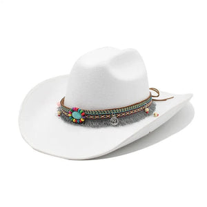 Cowboyhatt i mjuk filt med turkos pärldetalj Vit / 57-59cm