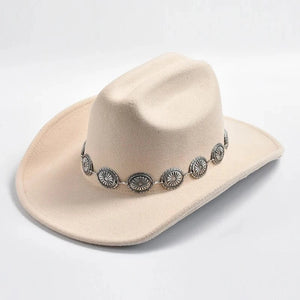 Cowboyhatt i mjuk filtlook med silverdekorerad hattrem Beige / 58