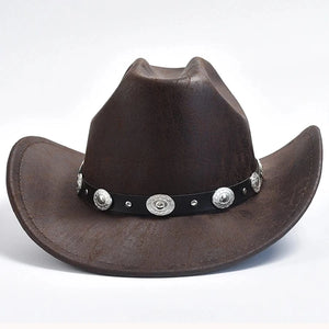 Cowboyhatt i mörk läderlook med silverdekorationer Mörkbrun / One Size