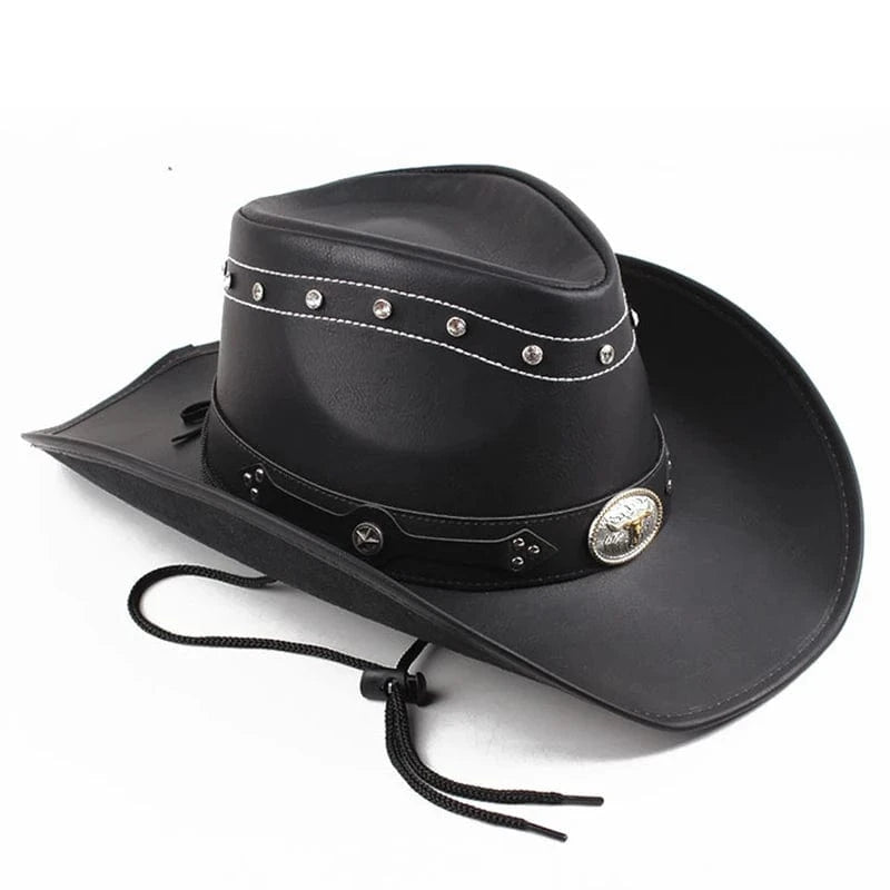 Cowboyhatt läder Svart / 58cm