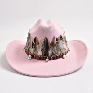Cowboyhatt med Fjädrar Rosa / 58-59cm