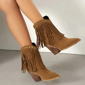 Cowgirl-Ankelboots i Mocka med Fransar