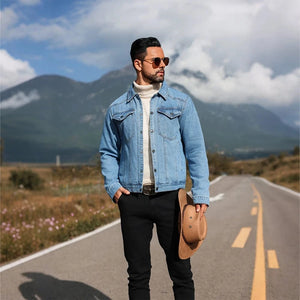 Fodrad jeansskjorta herr i cowboy-stil