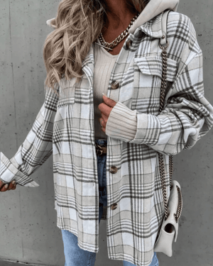 Fodrad rutig hoodie-skjorta dam
