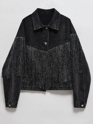 Jeansjacka med fransar dam Svart / XS