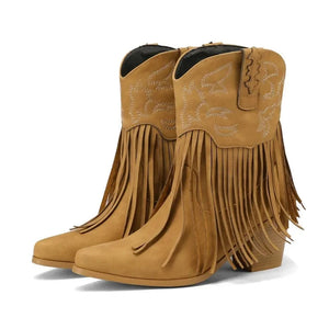 Korta Cowgirl Boots i Mocka med Fransar