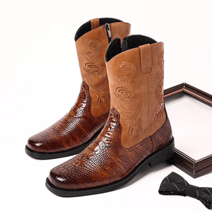 Låga Cowboy Boots Herr i Alligatormönster med Dragkedja