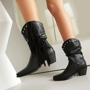 Låga Cowboyboots i Slouchy Stil med Fransar för Dam