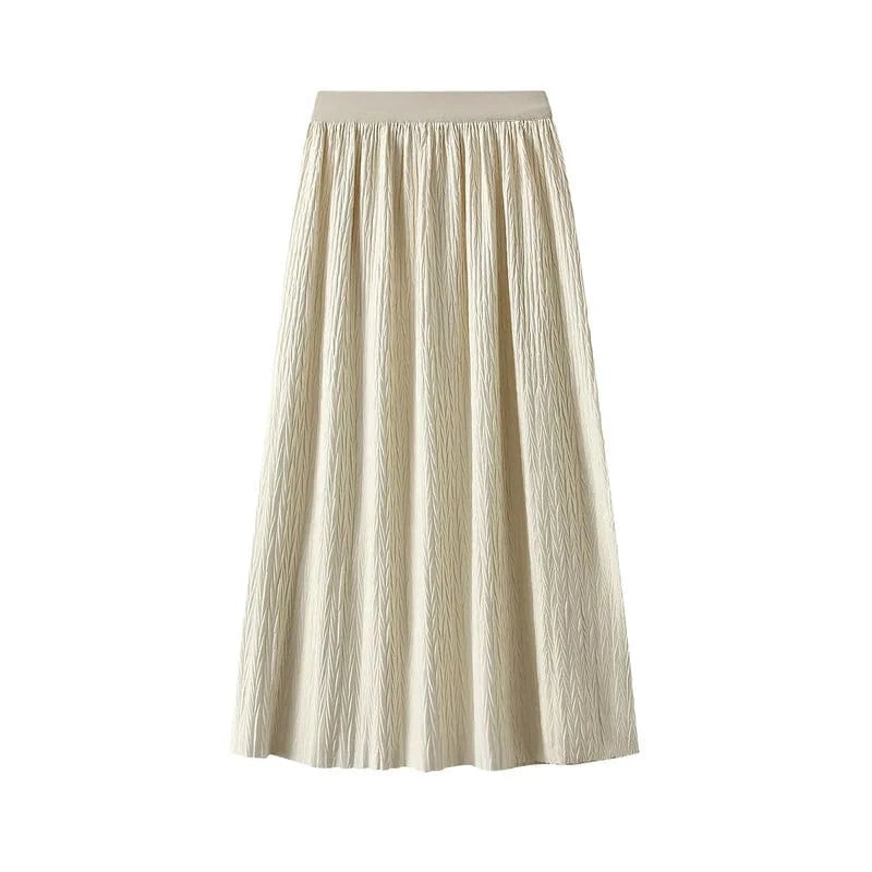 Lång krinklad kjol med resårmidja Beige / One Size