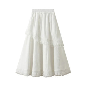 Långkjol med spetsvolang Vit / One Size