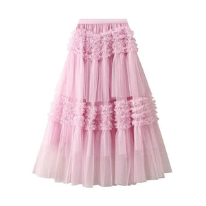 Maxikjol med ett moln av rynkade volanger Rosa / One Size