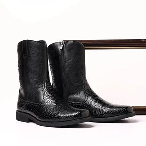 Låga Cowboy Boots Herr i Alligatormönster med Dragkedja
