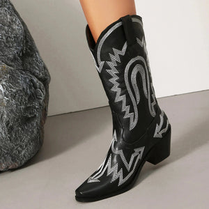 Metalliska Cowgirl Boots med Kontrastbrodyr