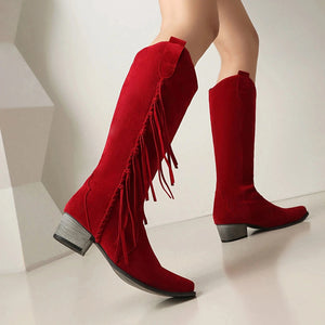 Moderna Cowgirl Boots i Mocka med Fransar