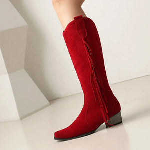 Moderna Cowgirl Boots i Mocka med Fransar