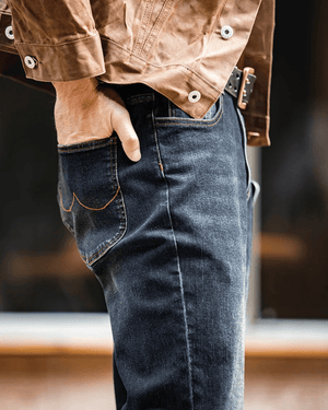 Mörkblå raka jeans i vintage-stil för herr