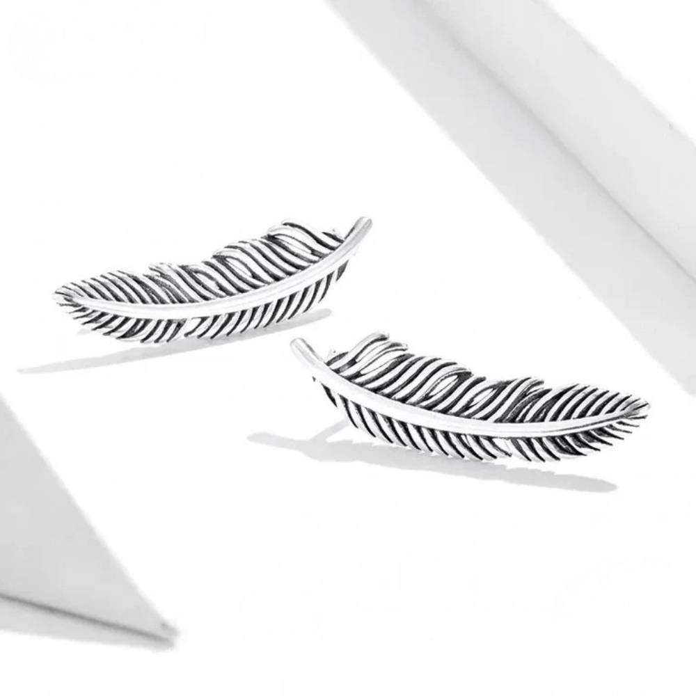 Boucles d'oreilles plume argent 925
