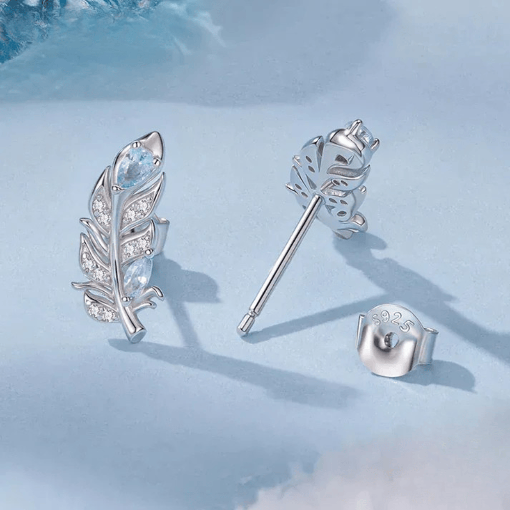 Boucles d'oreilles plume en argent massif
