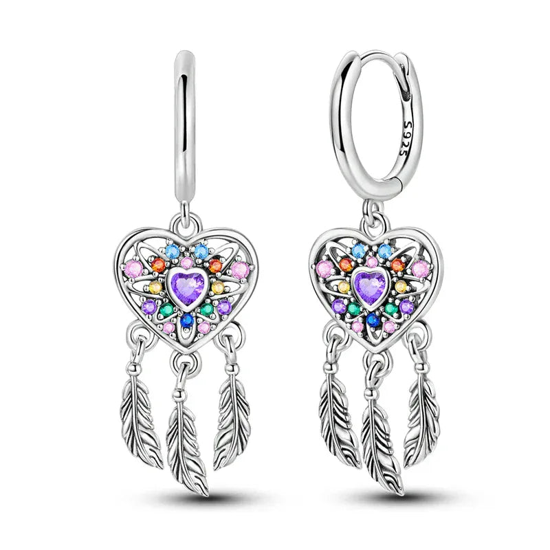 Boucles d'oreilles attrape-rêves cœur en argent